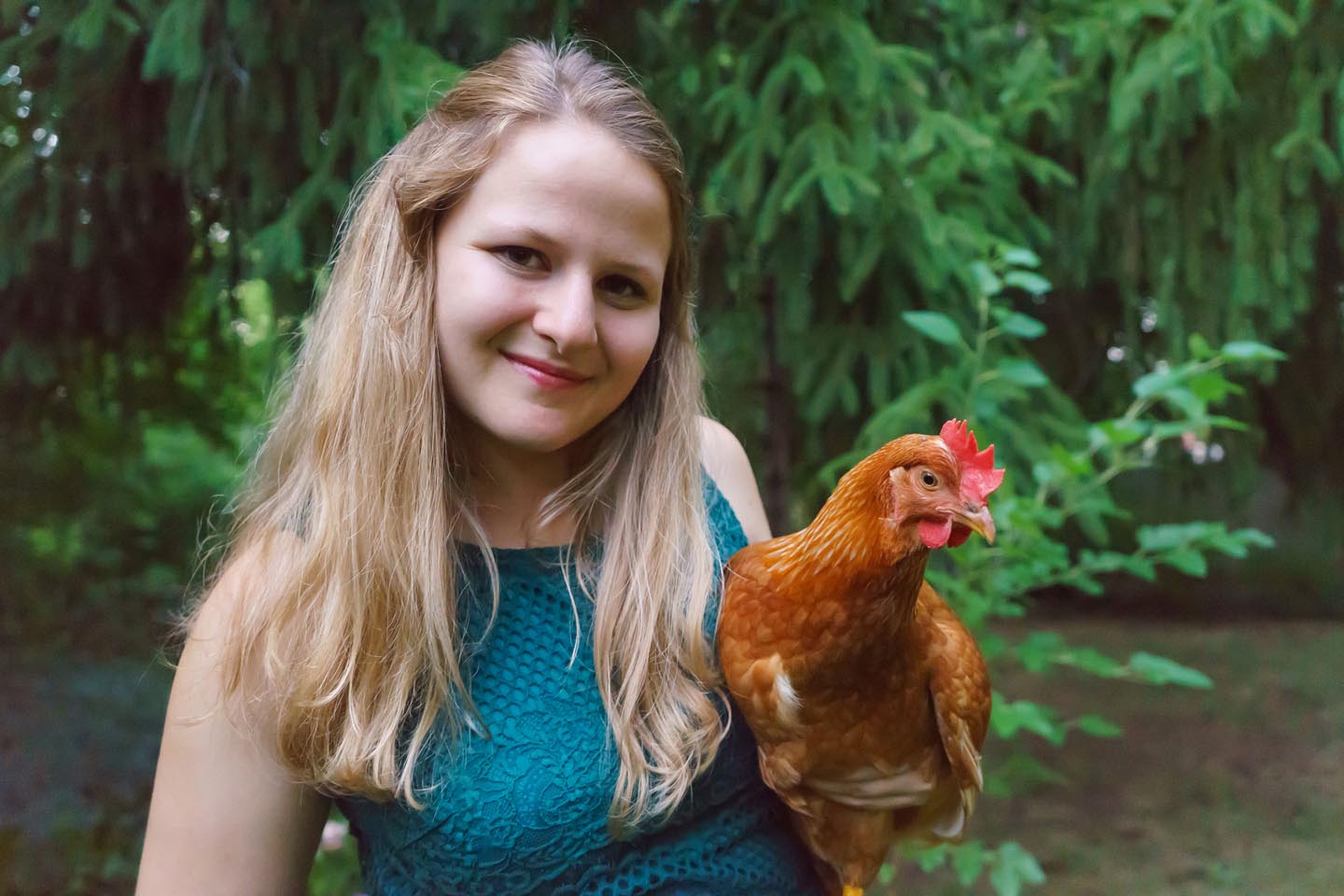 Backyard Dog and Chicken Photography - holding a chicken portrait