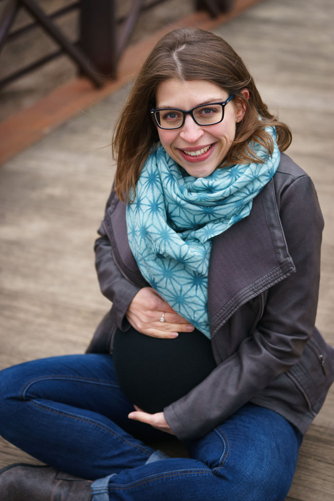 River Road Maternity Session - cross-legged bridge