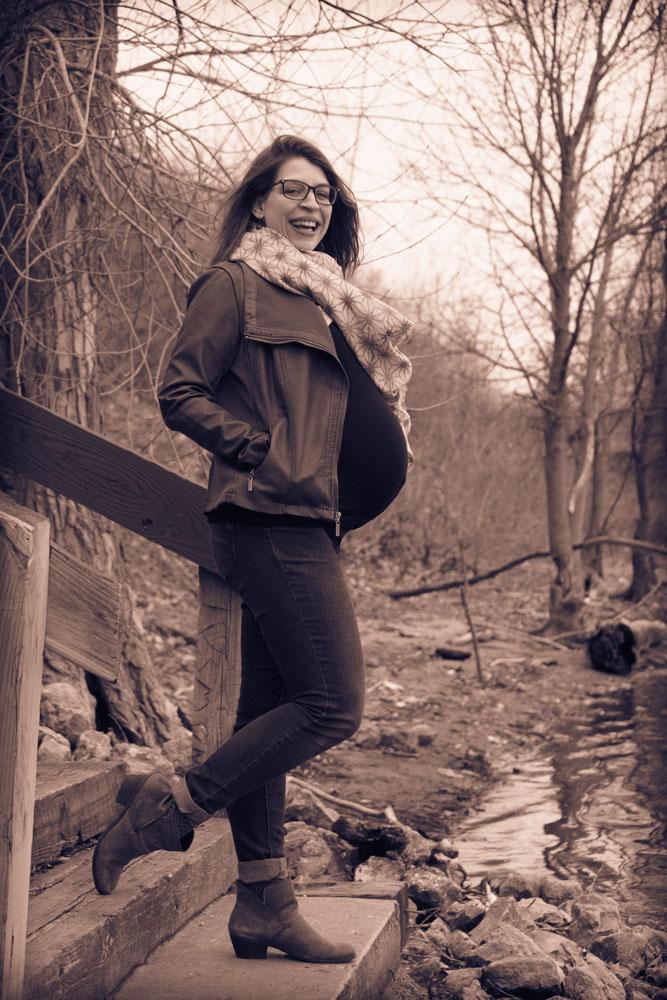 River Road Maternity Session - standing at river edge