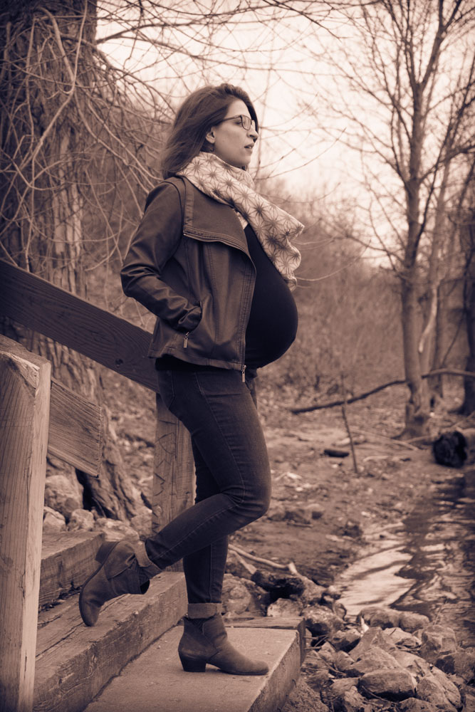River Road Maternity Session - standing at river edge